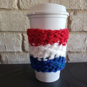 Red, White, and Blue Knitted Cup Sleeve